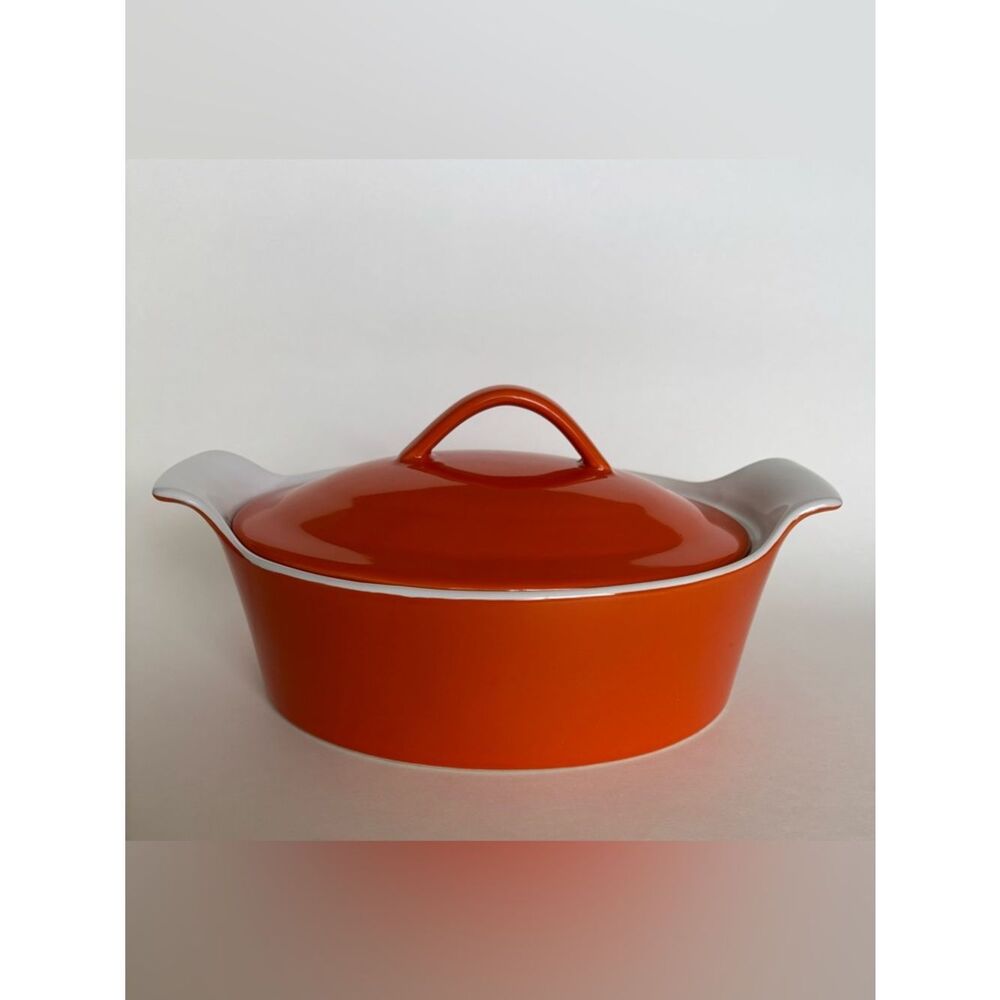Berndes Germany Ceramic Oval Orange Casserole Dish With Lid
